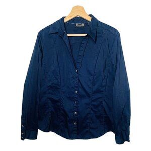New York & Company Womens Blue Shirt Long Sleeve L